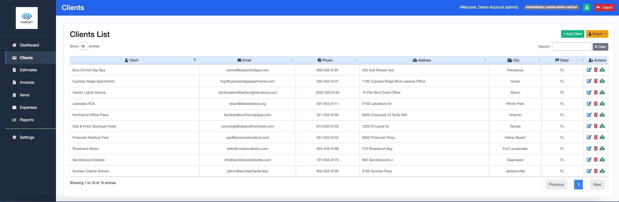 CRM Client list view