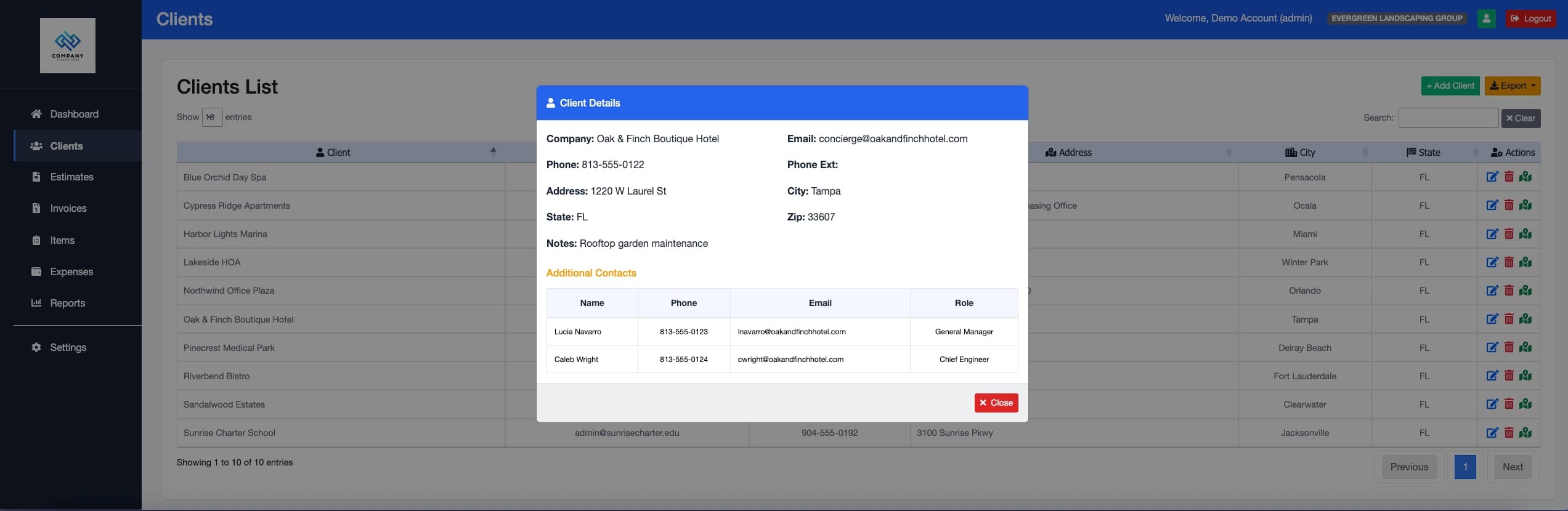 CRM Client details view